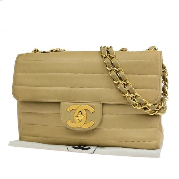 CHANEL Handbags - CHANEL CC Horizontal Stitch 30 Chain Shoulder Bag Leather Beige Vintage